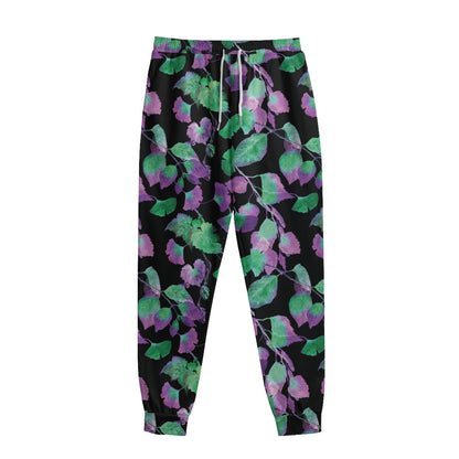 Purple And Green Leaf Pattern Print Sweatpants