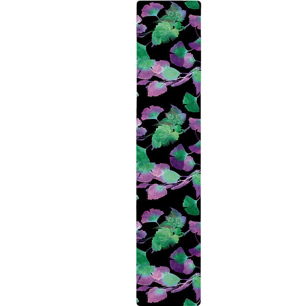 Purple And Green Leaf Pattern Print Table Runner
