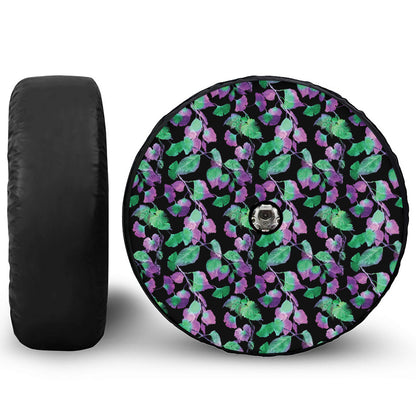 Purple And Green Leaf Pattern Print Tire Cover With Camera Hole