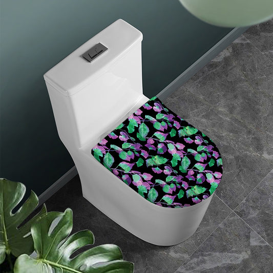 Purple And Green Leaf Pattern Print Toilet Lid Cover