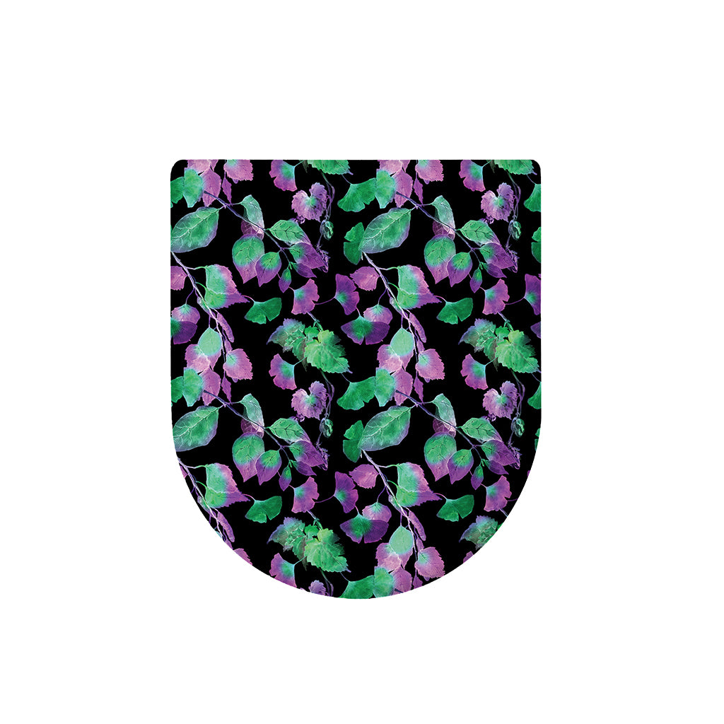 Purple And Green Leaf Pattern Print Toilet Lid Cover
