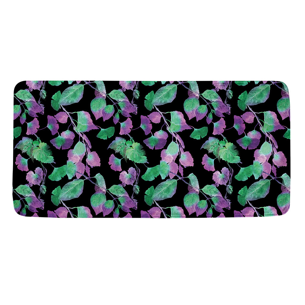 Purple And Green Leaf Pattern Print Towel
