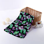 Purple And Green Leaf Pattern Print Towel