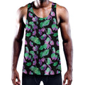 Purple And Green Leaf Pattern Print Men's Workout Tank Top