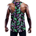 Purple And Green Leaf Pattern Print Training Tank Top