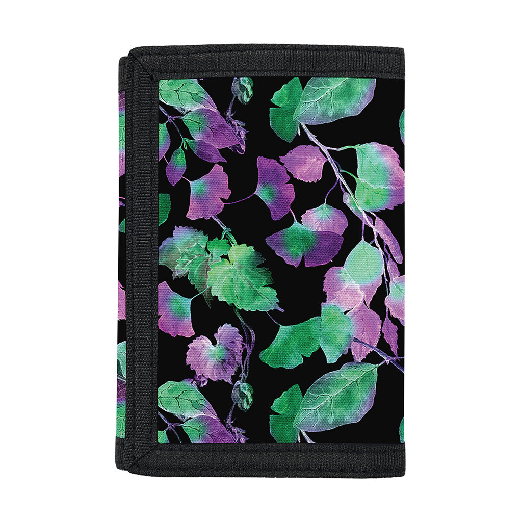 Purple And Green Leaf Pattern Print Trifold Wallet