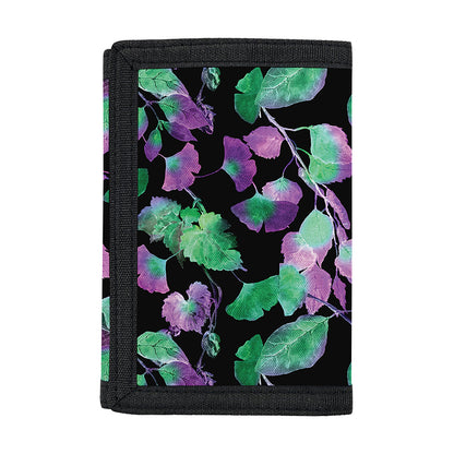 Purple And Green Leaf Pattern Print Trifold Wallet