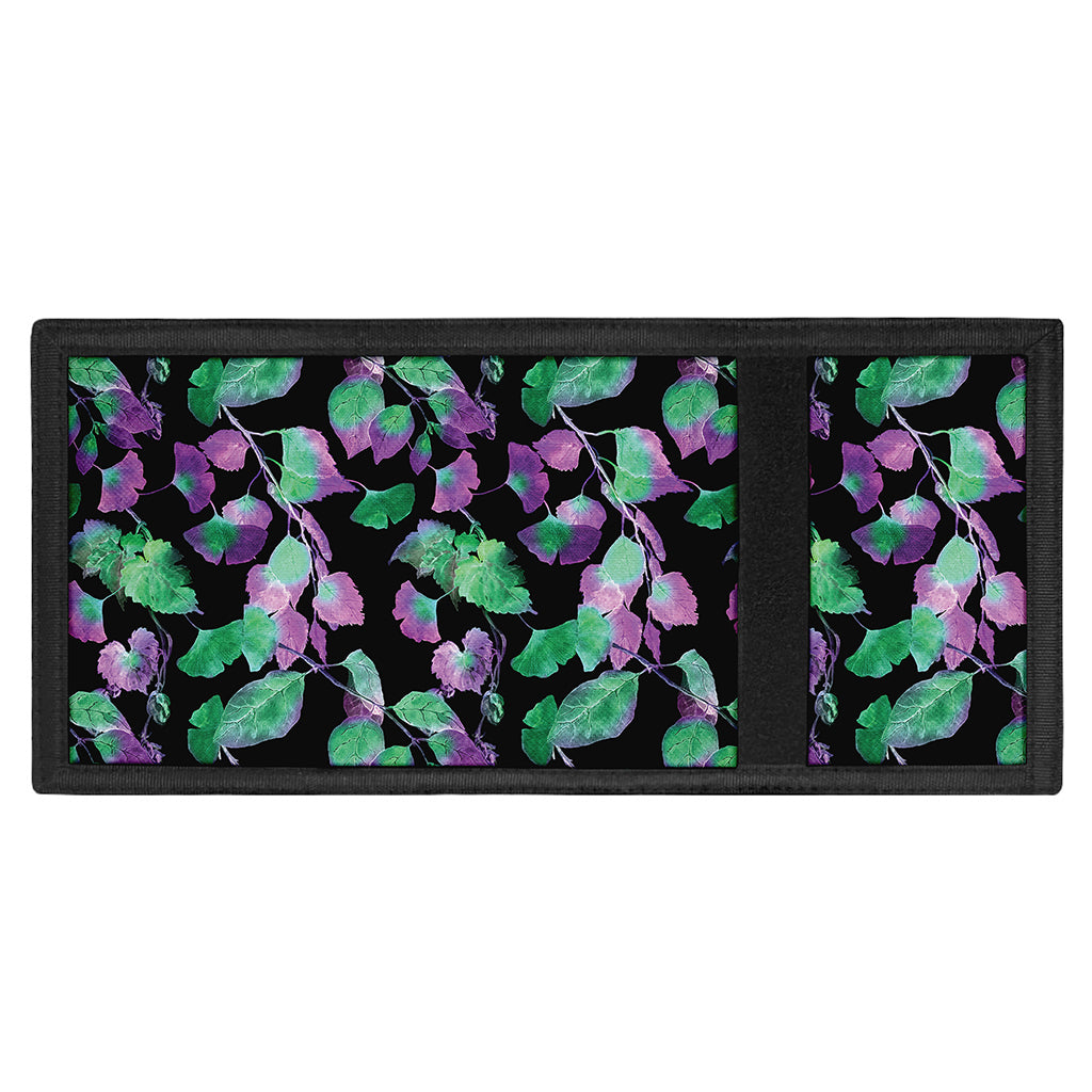 Purple And Green Leaf Pattern Print Trifold Wallet