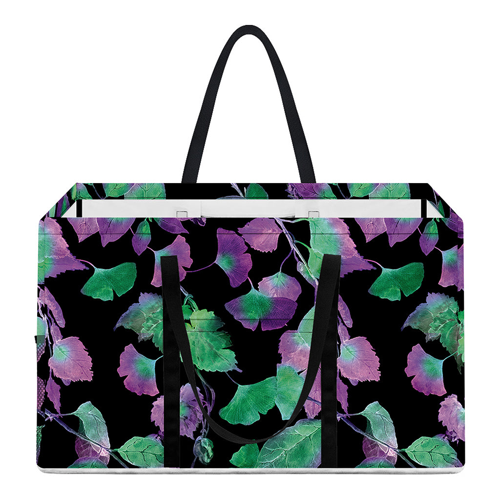 Purple And Green Leaf Pattern Print Utility Tote Bag