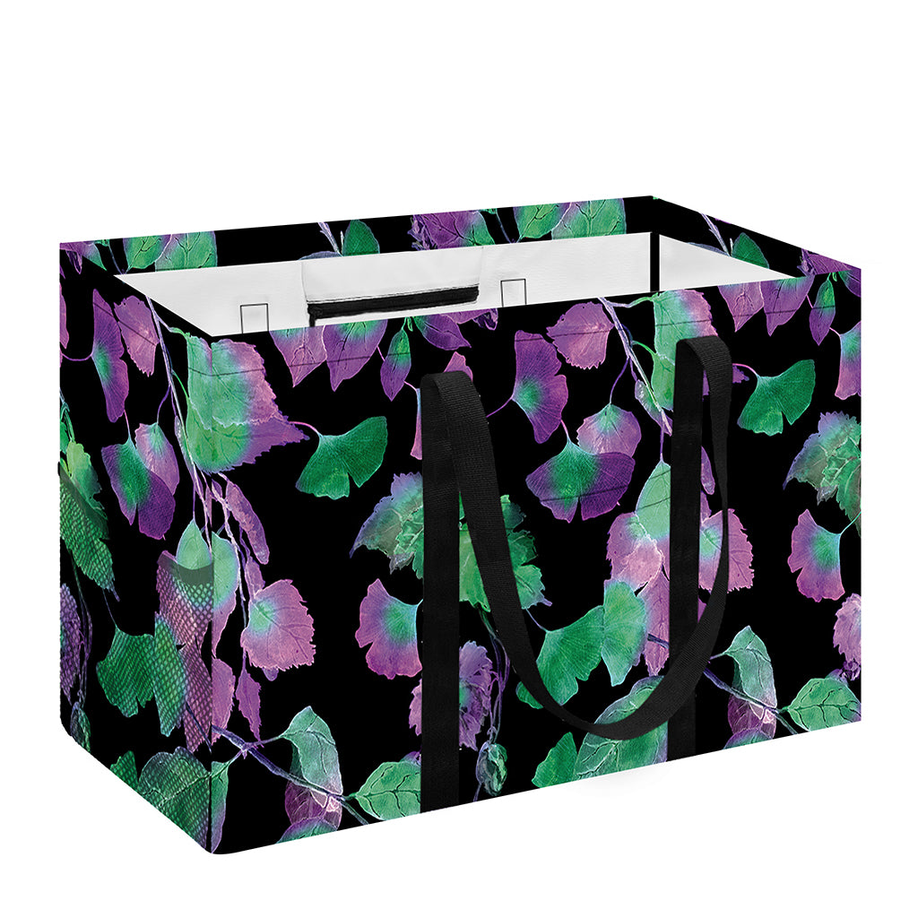 Purple And Green Leaf Pattern Print Utility Tote Bag