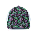 Purple And Green Leaf Pattern Print White Mesh Trucker Hat
