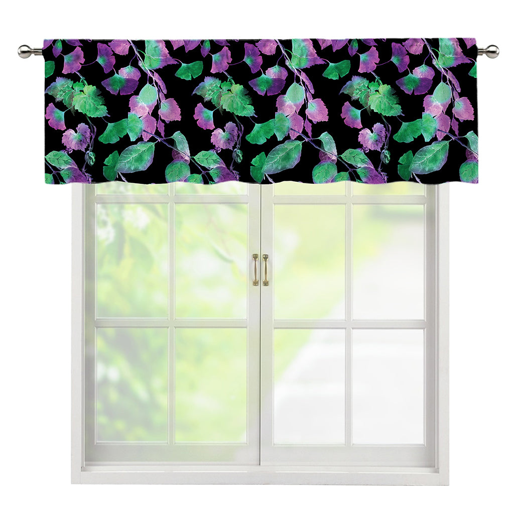 Purple And Green Leaf Pattern Print Window Valance