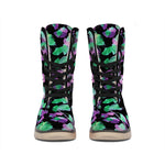 Purple And Green Leaf Pattern Print Winter Boots