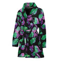 Purple And Green Leaf Pattern Print Women's Bathrobe