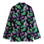 Purple And Green Leaf Pattern Print Women's Blazer