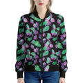 Purple And Green Leaf Pattern Print Women's Bomber Jacket