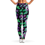 Purple And Green Leaf Pattern Print Women's Leggings