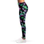 Purple And Green Leaf Pattern Print Women's Leggings