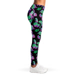 Purple And Green Leaf Pattern Print Women's Leggings