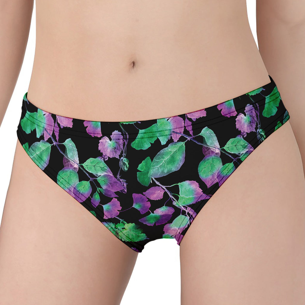 Purple And Green Leaf Pattern Print Women's Panties