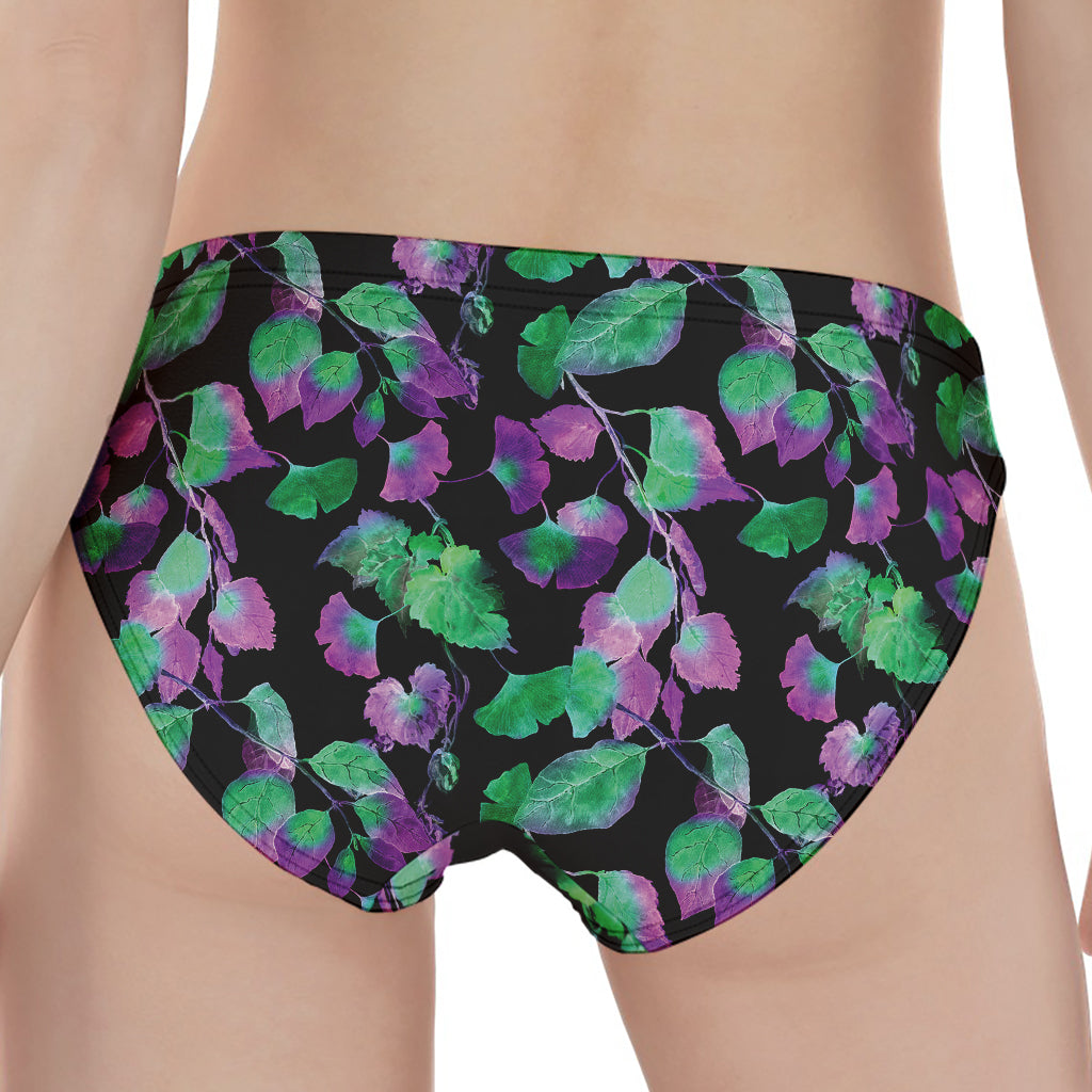 Purple And Green Leaf Pattern Print Women's Panties