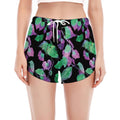 Purple And Green Leaf Pattern Print Women's Split Running Shorts