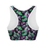 Purple And Green Leaf Pattern Print Women's Sports Bra
