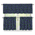 Purple And Green Leopard Pattern Print 3 Piece Kitchen Curtains