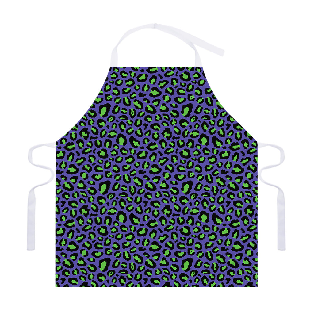 Purple And Green Leopard Pattern Print Adjustable Apron