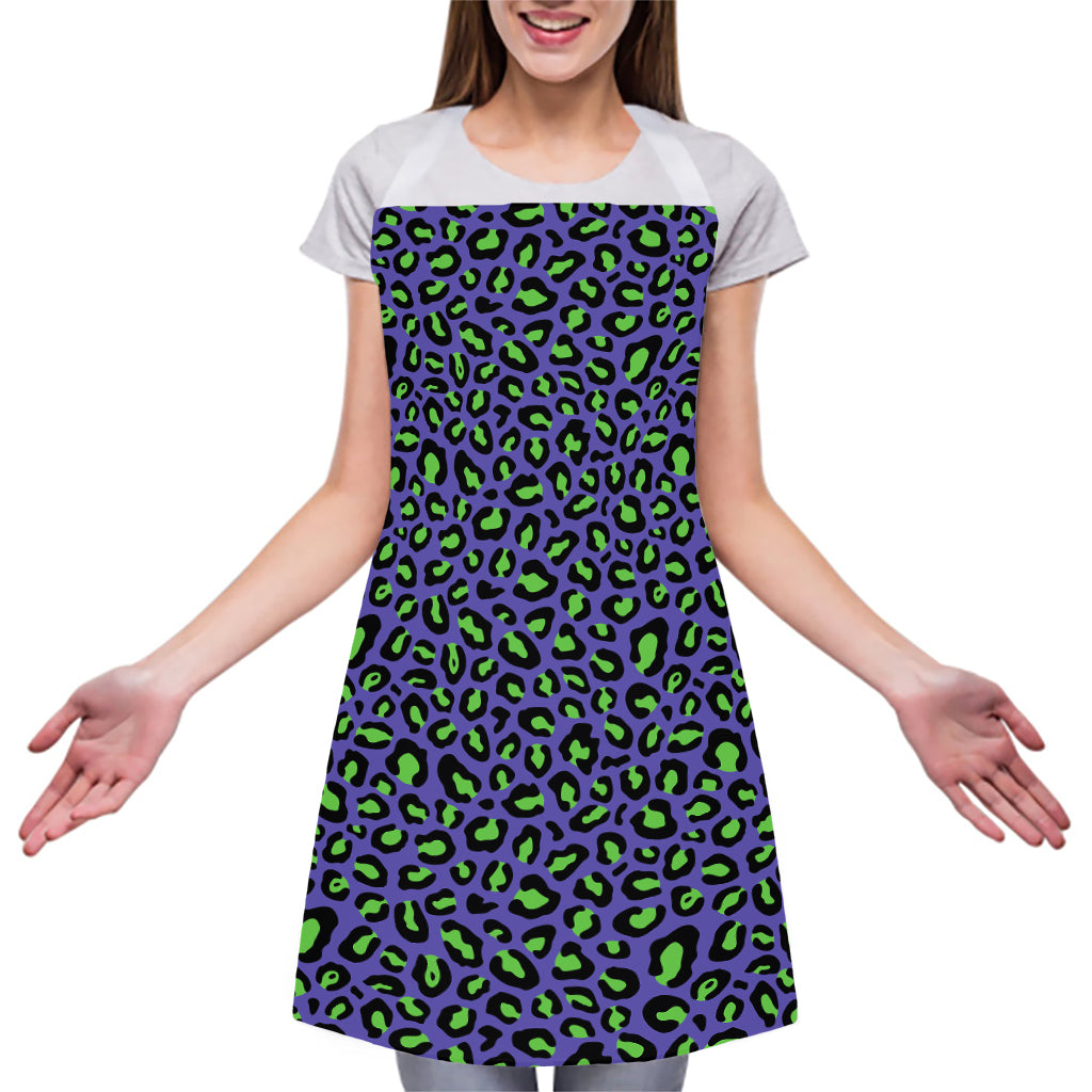 Purple And Green Leopard Pattern Print Adjustable Apron