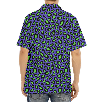 Purple And Green Leopard Pattern Print Aloha Shirt