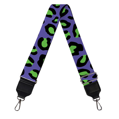 Purple And Green Leopard Pattern Print Bag Strap