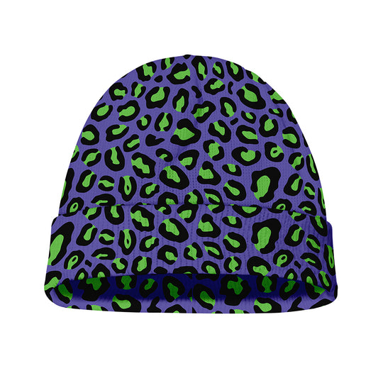 Purple And Green Leopard Pattern Print Beanie