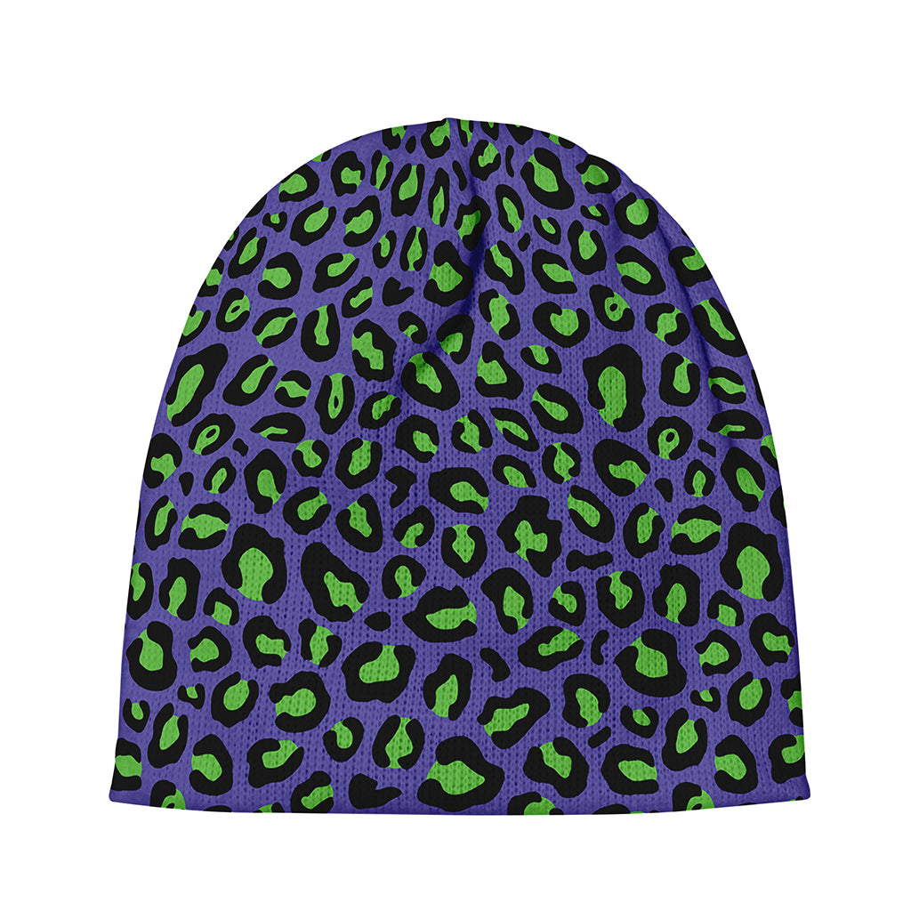 Purple And Green Leopard Pattern Print Beanie