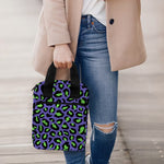 Purple And Green Leopard Pattern Print Bible Tote Bag