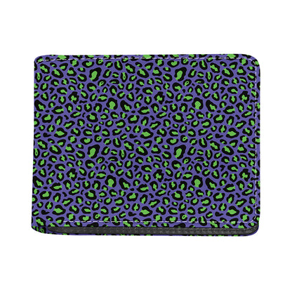 Purple And Green Leopard Pattern Print Bifold Wallet
