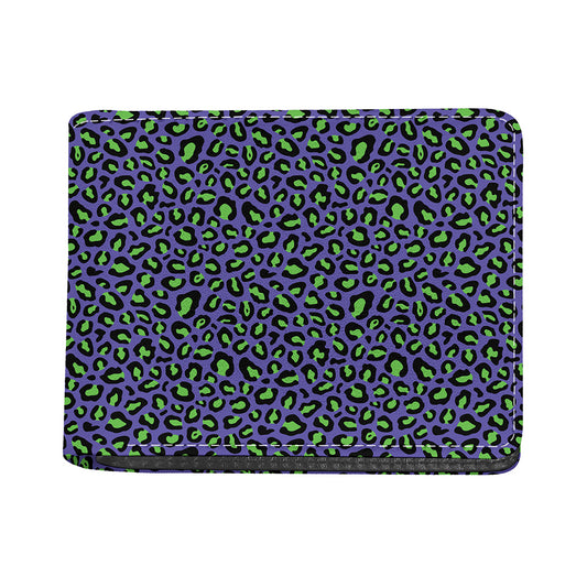 Purple And Green Leopard Pattern Print Bifold Wallet