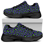 Purple And Green Leopard Pattern Print Black Chunky Shoes