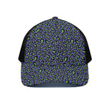 Purple And Green Leopard Pattern Print Black Mesh Trucker Cap