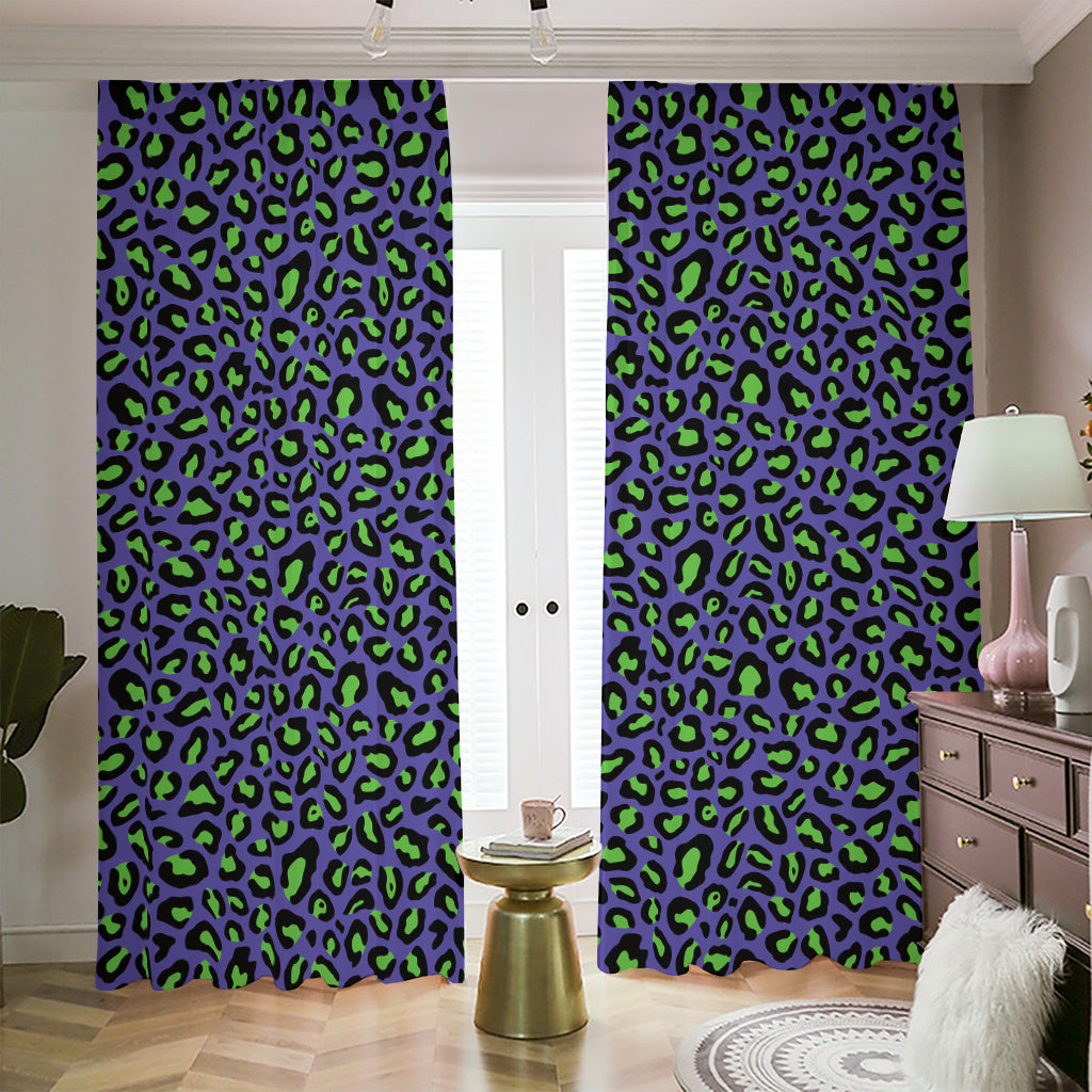Purple And Green Leopard Pattern Print Blackout Pencil Pleat Curtains