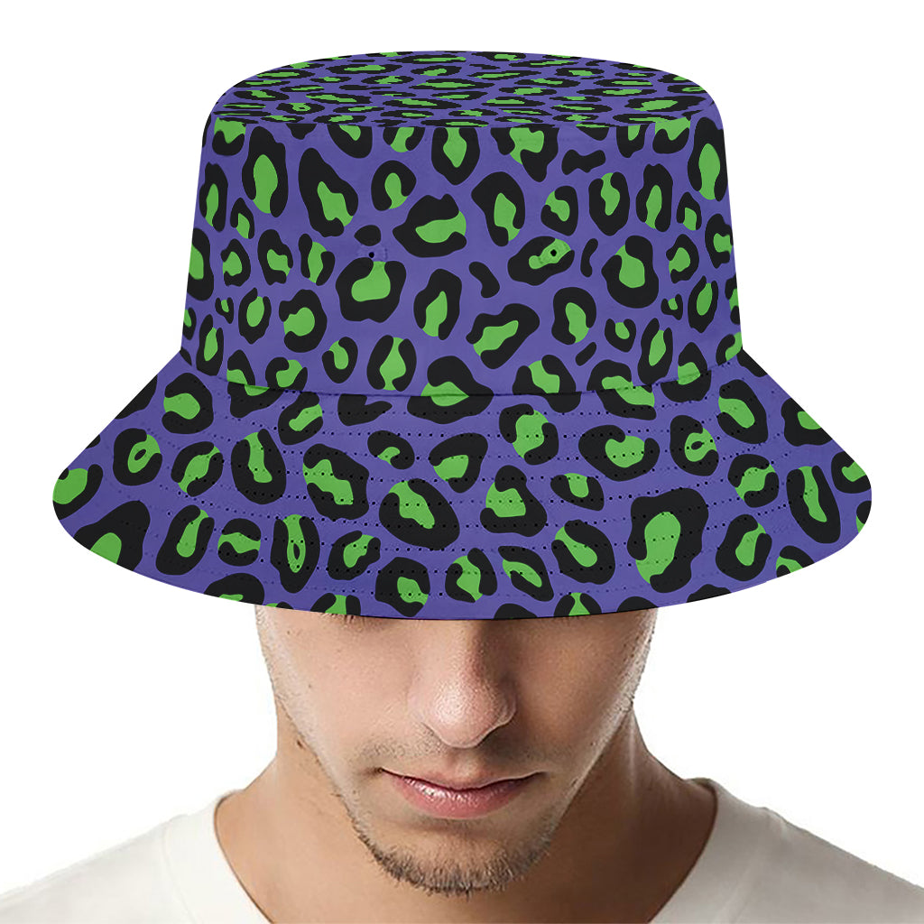 Purple And Green Leopard Pattern Print Bucket Hat