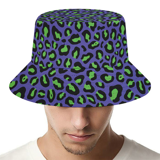 Purple And Green Leopard Pattern Print Bucket Hat
