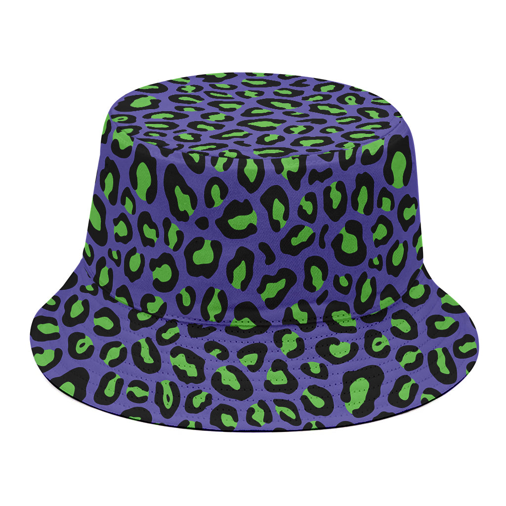 Purple And Green Leopard Pattern Print Bucket Hat