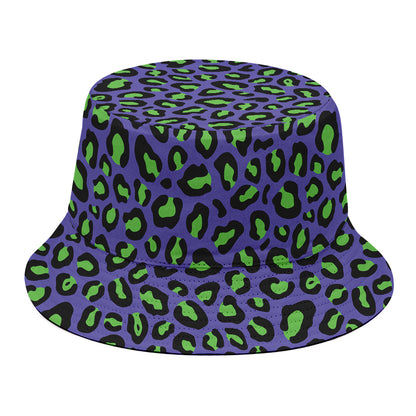 Purple And Green Leopard Pattern Print Bucket Hat