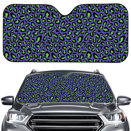 Purple And Green Leopard Pattern Print Car Windshield Sun Shade