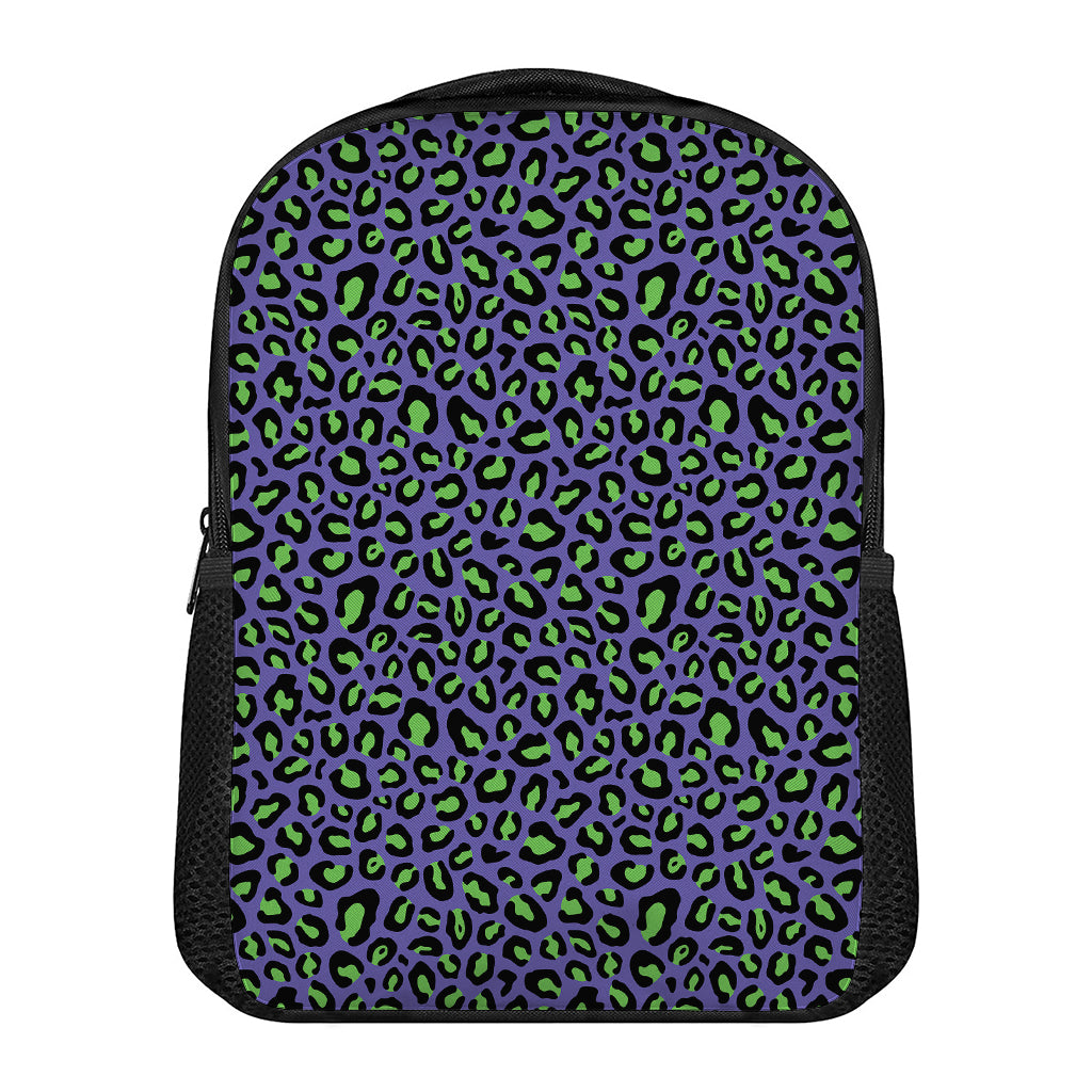 Purple And Green Leopard Pattern Print Casual Backpack