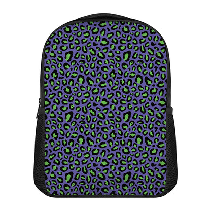 Purple And Green Leopard Pattern Print Casual Backpack