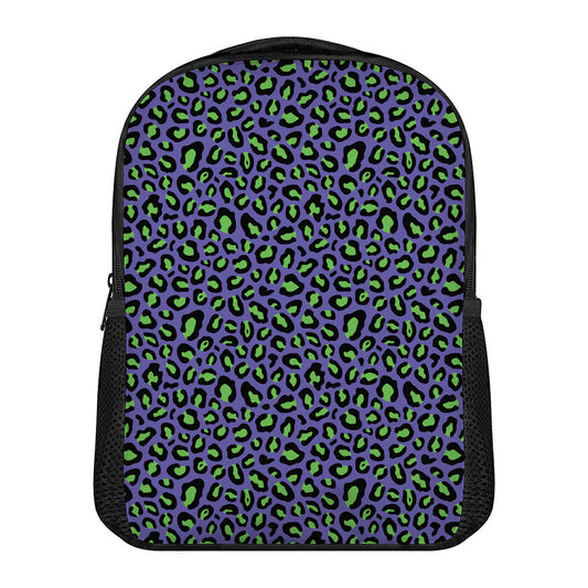 Purple And Green Leopard Pattern Print Casual Backpack