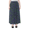 Purple And Green Leopard Pattern Print Chiffon Maxi Skirt