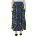 Purple And Green Leopard Pattern Print Chiffon Maxi Skirt